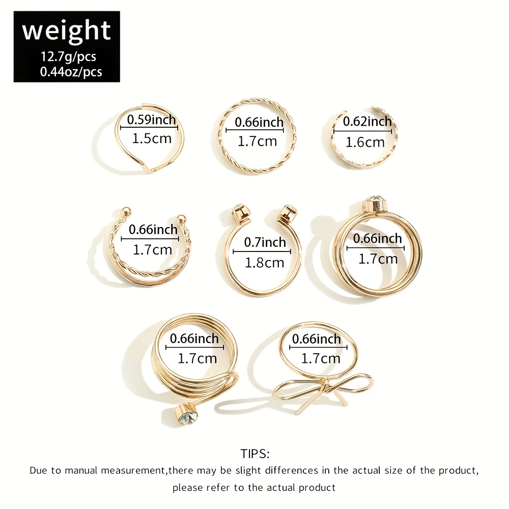 8pcs Iron Ring Rhinestone Circle Set
